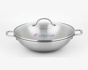 Tri-ply Stainless Steel Wok, 14"Wok With Glass Lid